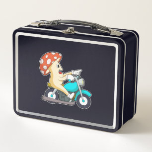 Mushroom as Biker with Motorcycle Metal Lunch Box