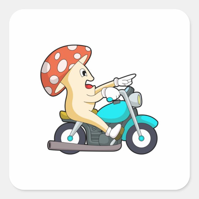 Mushroom as Biker with Motorcycle Square Sticker (Front)
