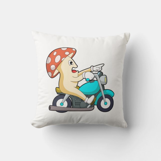 Mushroom as Biker with Motorcycle Throw Pillow (Front)