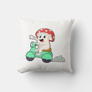 Mushroom as Biker with Scooter.PNG Throw Pillow