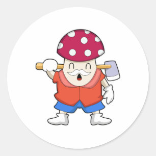 Mushroom as Farmer with Ax Classic Round Sticker