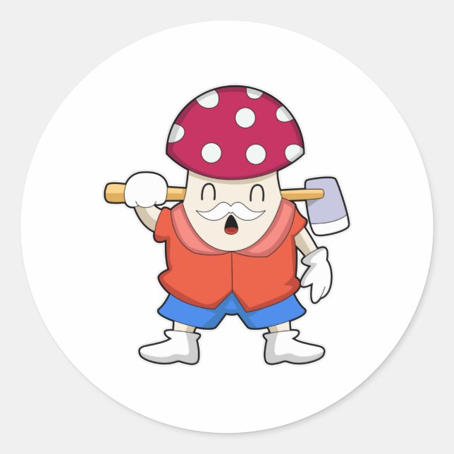 Mushroom as Farmer with Ax Classic Round Sticker (Front)