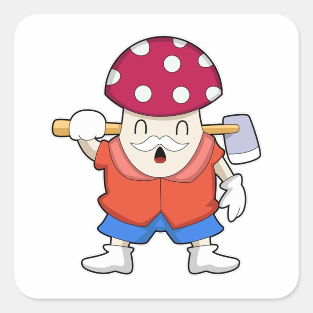 Mushroom as Farmer with Ax Square Sticker (Front)