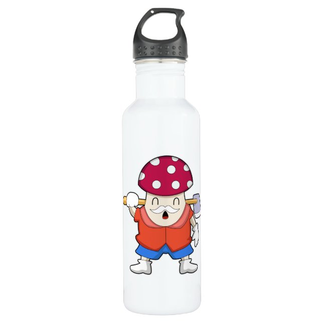 Mushroom as Farmer with Ax Stainless Steel Water Bottle (Front)