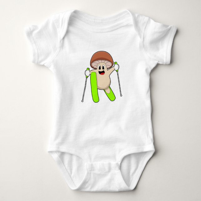 Mushroom as Skier with Ski Baby Bodysuit (Front)
