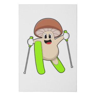 Mushroom as Skier with Ski Faux Canvas Print