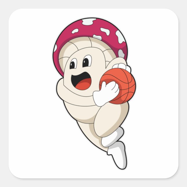 Mushroom at Basketball Sports Square Sticker (Front)