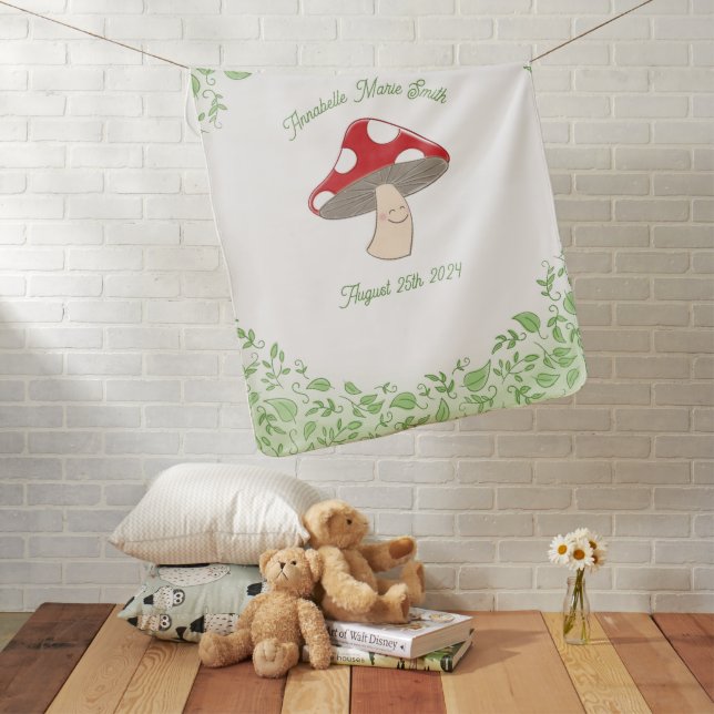 Mushroom Baby Shower Baby Blanket (In Situ)