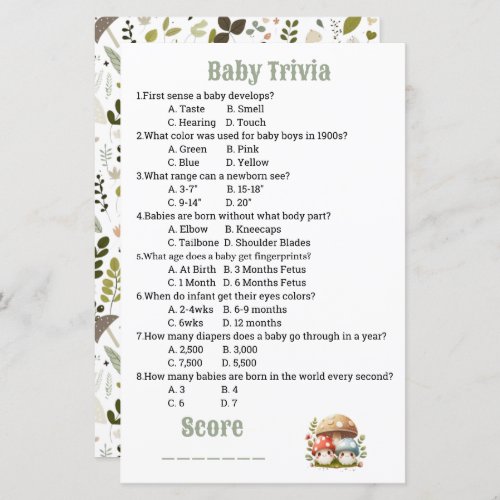 Mushroom Baby Shower Baby Trivia