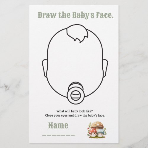 Mushroom Baby Shower Draw the face Stationery
