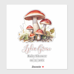 Mushroom Baby Shower, Gender Neutral Baby Shower Sticker