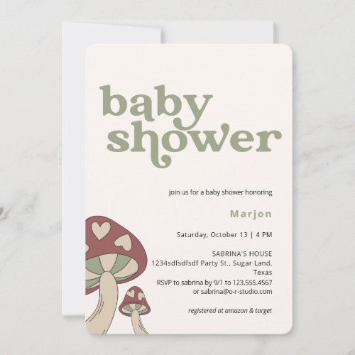 Mushroom Baby Shower  Gender Neutral Invitation