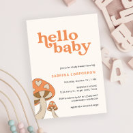 Mushroom Baby Shower Invitation | Orange and Brown