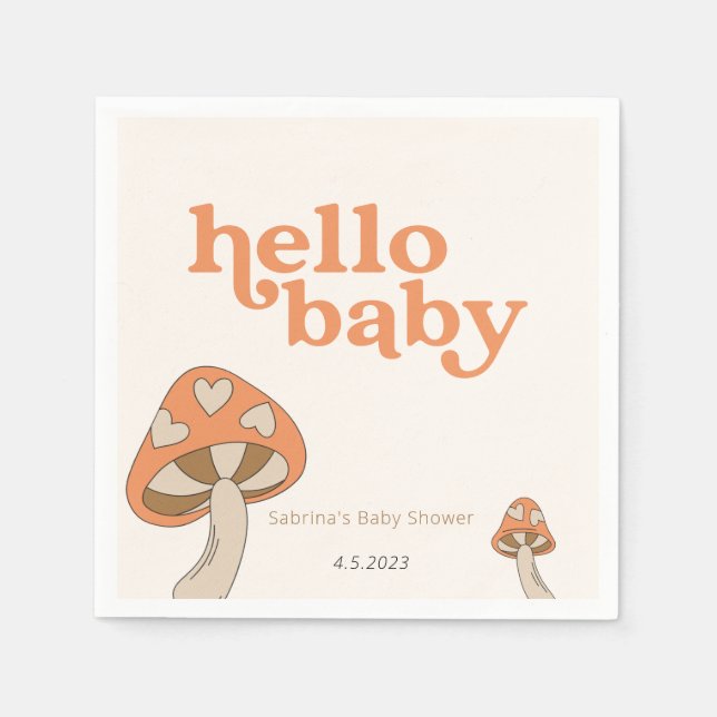 Mushroom Baby Shower Invitation | Orange and Brown Napkins (Front)