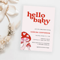 Mushroom Baby Shower Invitation | Red and Pink