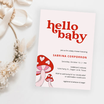Mushroom Baby Shower Invitation | Red And Pink by ThreeBusyBirds at Zazzle