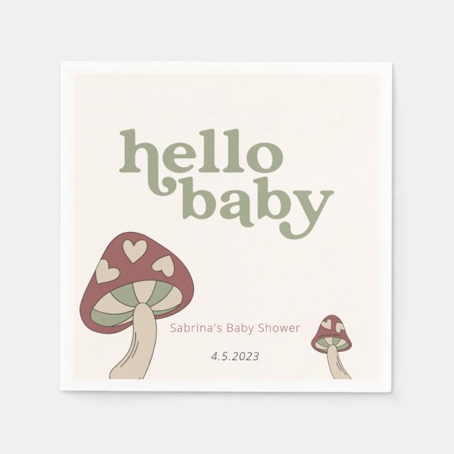 Mushroom Baby Shower Invitation | Sage Green  Napkins (Front)