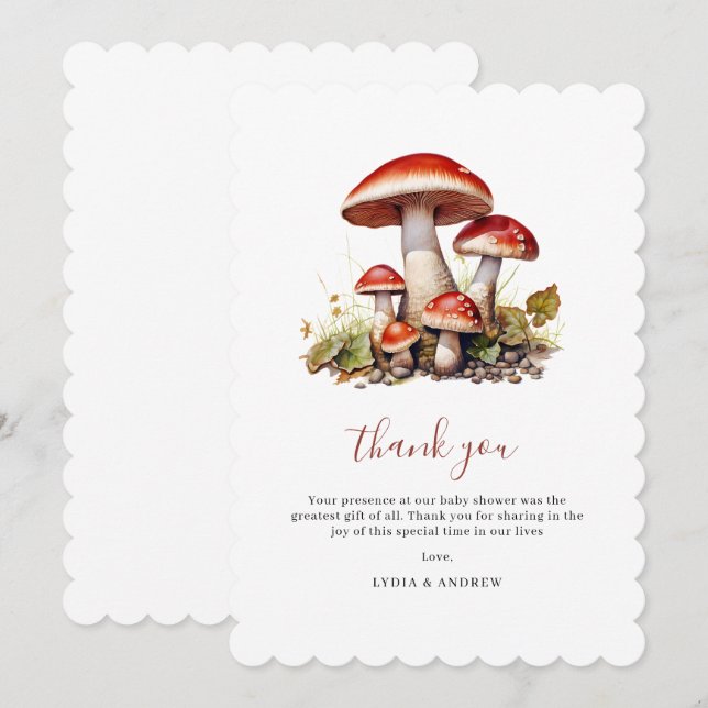 Mushroom Baby Shower Invite, Fall Gender Neutral Thank You Card (Front/Back)