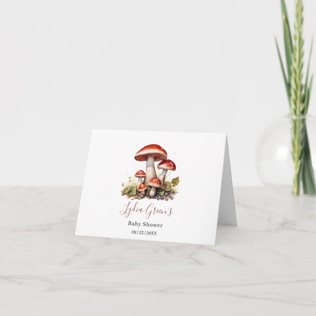 Mushroom Baby Shower Invite, Fall Gender Neutral Thank You Card (Front)