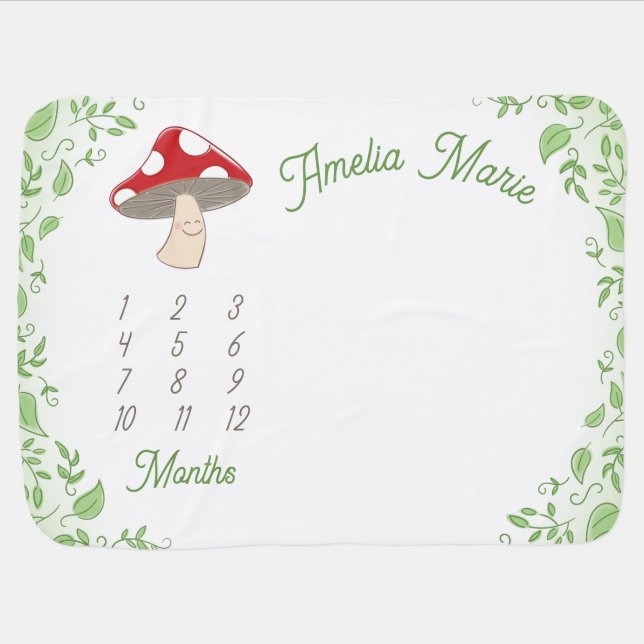 Mushroom Baby Shower Milestone Baby Blanket (Horizontal)
