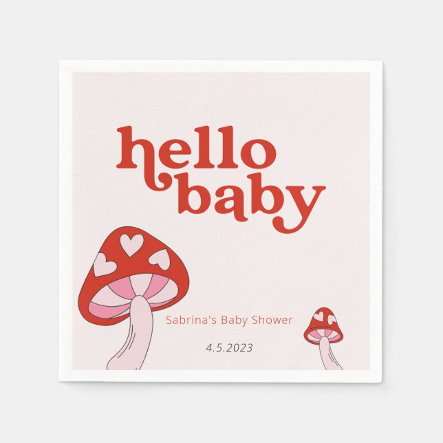 Mushroom Baby Shower Red and Pink Napkins (Front)