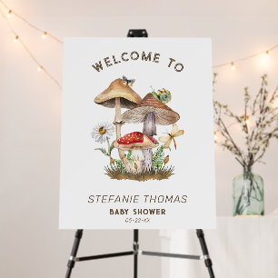 Mushroom Baby Shower Welcome Sign Whimsical Wood
