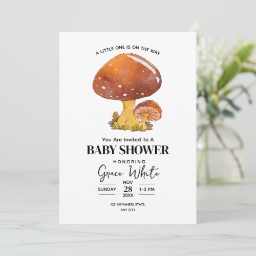 Mushroom Baby Shower Woodland Baby Shower minimal Invitation