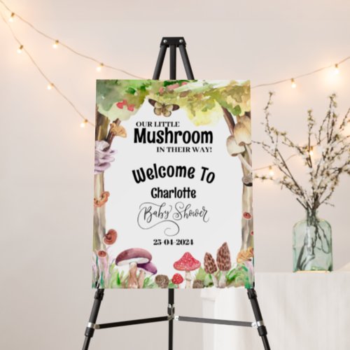 mushroom baby shower woodland forest welcome sign