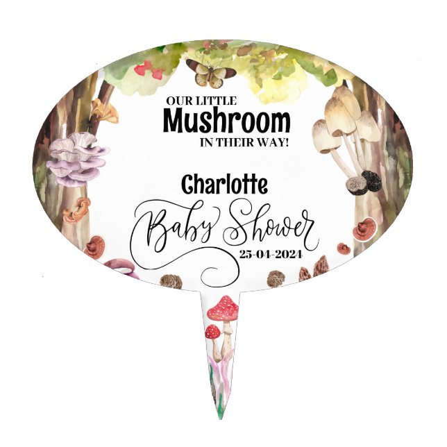 mushroom baby shower woodland forest welcome sign cake topper (Front)