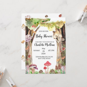 mushroom baby shower woodland forest whimsical invitation