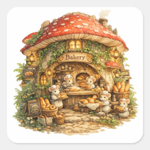 Mushroom Bakery Whimsical Woodland Cottagecore Square Sticker