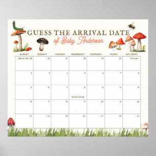 Mushroom & Bee Guess The Due Date Calendar Poster