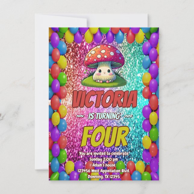 Mushroom birthday invite for kids (Front)