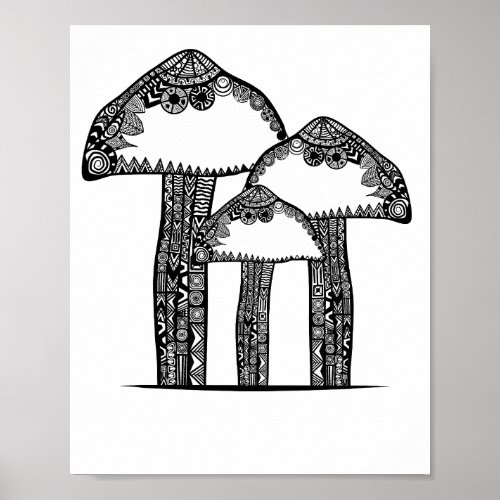  Mushroom Black and White Abstract Line Art Pos Poster