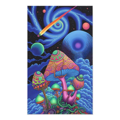 Mushroom black light uv poster