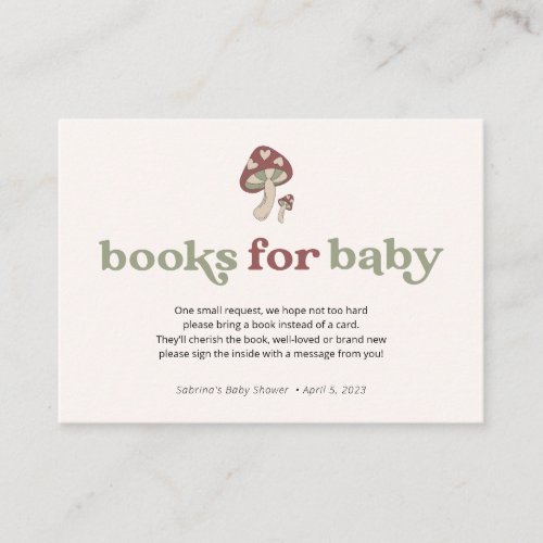 Mushroom Books for Baby  Sage Green Enclosure Card