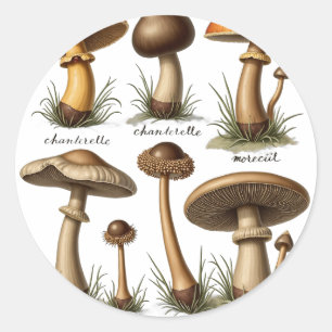 Mushroom Botanical Classic Round Sticker