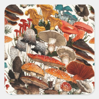 Mushroom Botanical Nature Forest Fungi Woodland Square Sticker