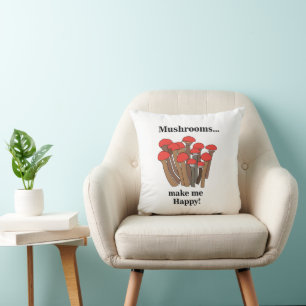Mushroom Botanical Red Mushrooms Throw Pillow