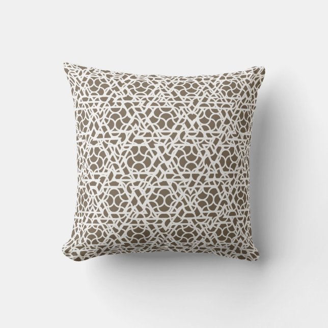 Mushroom Brown and White Ziggy Pattern Throw Pillow (Front)
