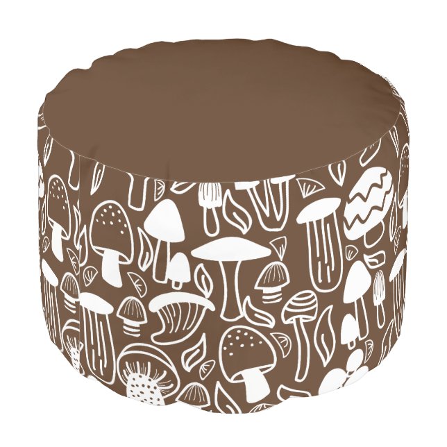 Mushroom Brown White Pouf (Angled Back)