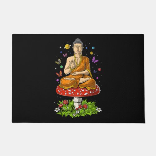 Mushroom Buddha Zen Yoga Meditation Psychedelic Doormat
