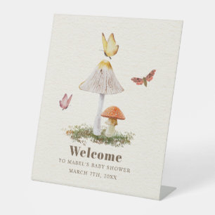 Mushroom Butterflies Woodland Nature Baby Shower P Pedestal Sign