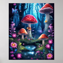 Mushroom Butterfly Enchanted Forest BLUE THEME