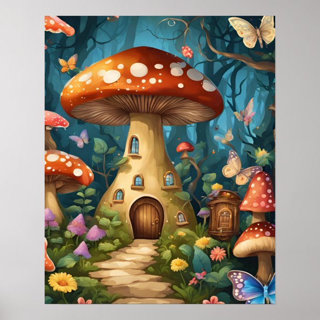Mushroom Butterfly Enchanted Forest Poster (Front)
