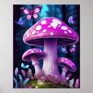 Mushroom Butterfly Enchanted Forest PURPLE COLOR Poster
