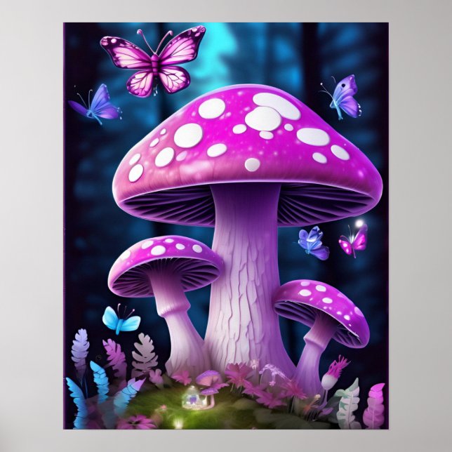 Mushroom Butterfly Enchanted Forest PURPLE COLOR Poster (Front)