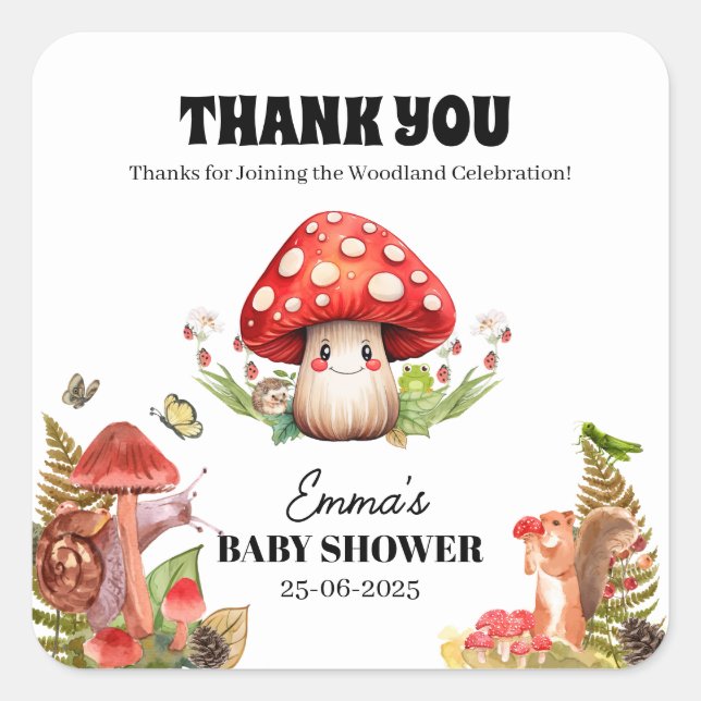  Mushroom Butterfly Moth Baby Shower Thank You Square Sticker (Front)