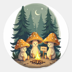 Mushroom Campfire Positivity Stay Positive Retro 7 Classic Round Sticker