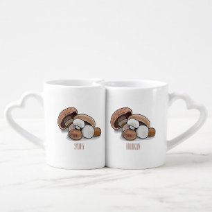 Mushroom cartoon illustration coffee mug set
